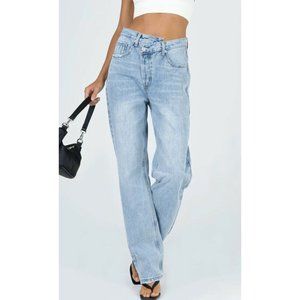 Princess Polly HOLLY ASYMMETRIC STRAIGHT LEG JEAN LIGHT WASH DENIM Sz 10